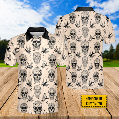 Petthouse | Personalized Seamless Pattern Sports Shirt Mexican Sugar Skulls And Roses Polo Shirt