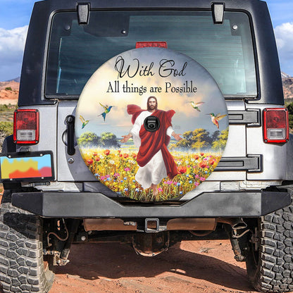 Petthouse | Jesus God Wheel Tire Covers Hummingbird Beautiful Landscape With God All Things Spare Tire Cover