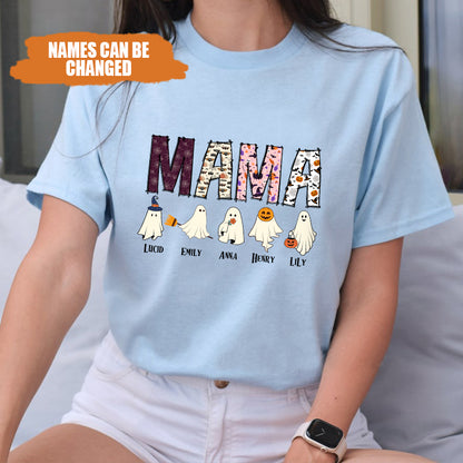 Petthouse | Personalized Mama Halloween Shirt With Kids Name, Cute Ghost Mama Shirt, Gift For Mom