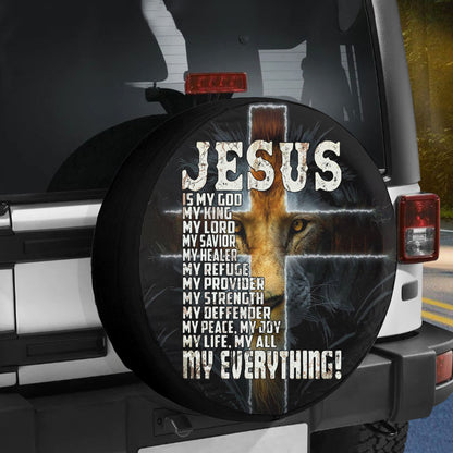 Petthouse | Lion Jesus Cross Durable Tire Protector Jesus Catholic Jesus Is My Everything Spare Tire Cover