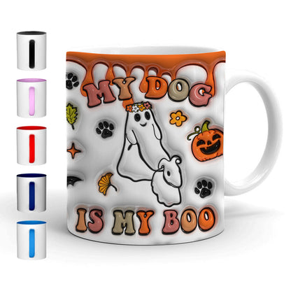 Petthouse | My Dog Is My Boo Mug, Ghost Dog Walking Inflated 3d Mug, Halloween Ghost Spooky Vibes