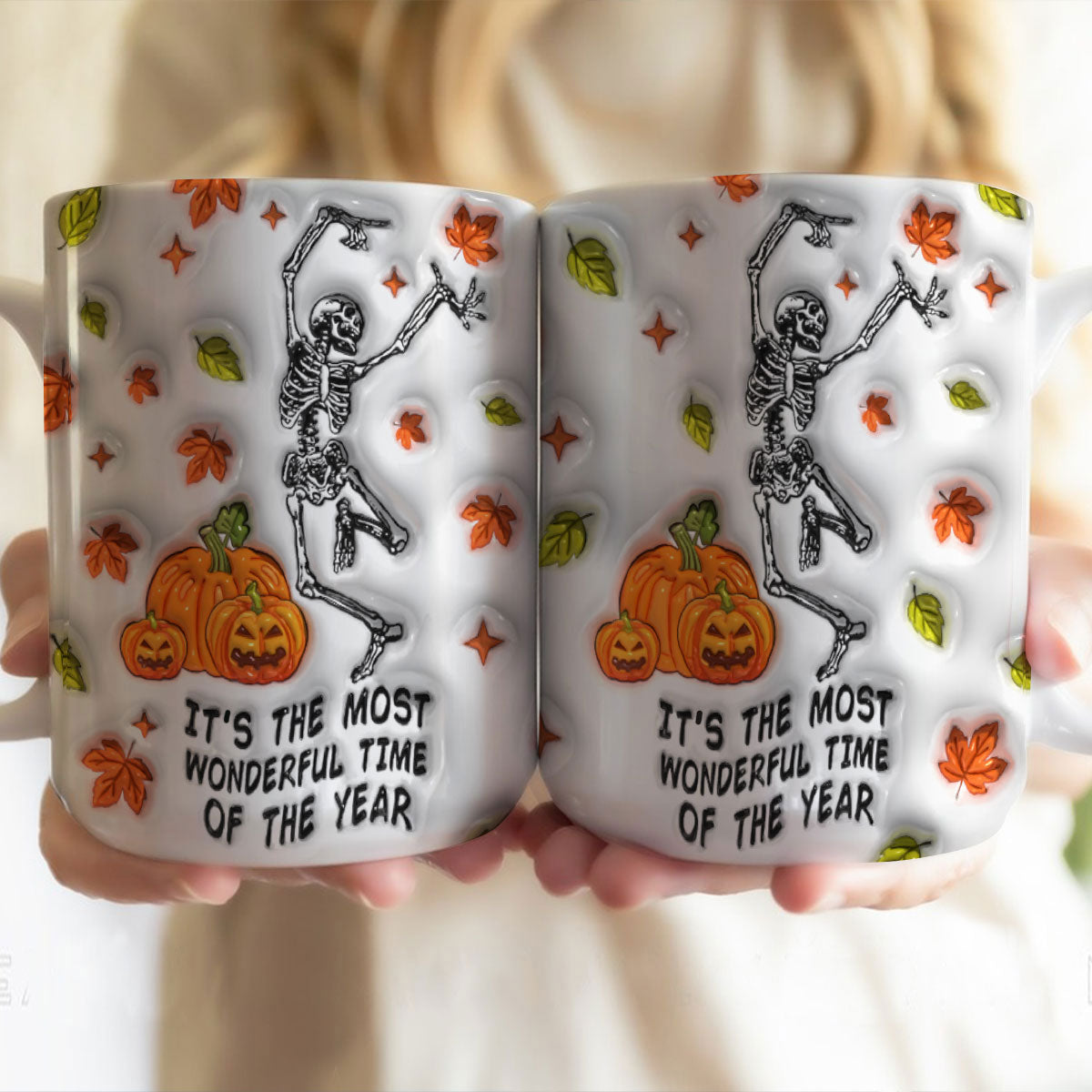 Petthouse | It's The Most Wonderful Time Of The Year Halloween Mug, Skeleton Spooky Dancing 3d Inflated Mug