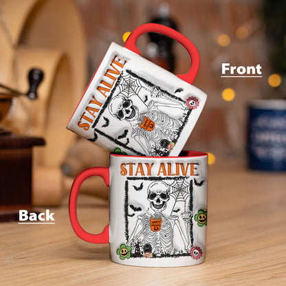 Petthouse | Skeleton Coffee Mug, Stay Alive 3d Inflated Mug, Spooky Vibes Mug, Pumpkin Spice Coffee