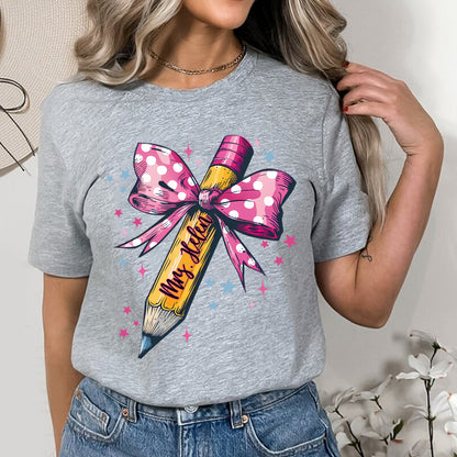 Petthouse | Custom Pencil Bow Teacher Shirt, Coquette Bow Teacher Back To School Unisex Shirt