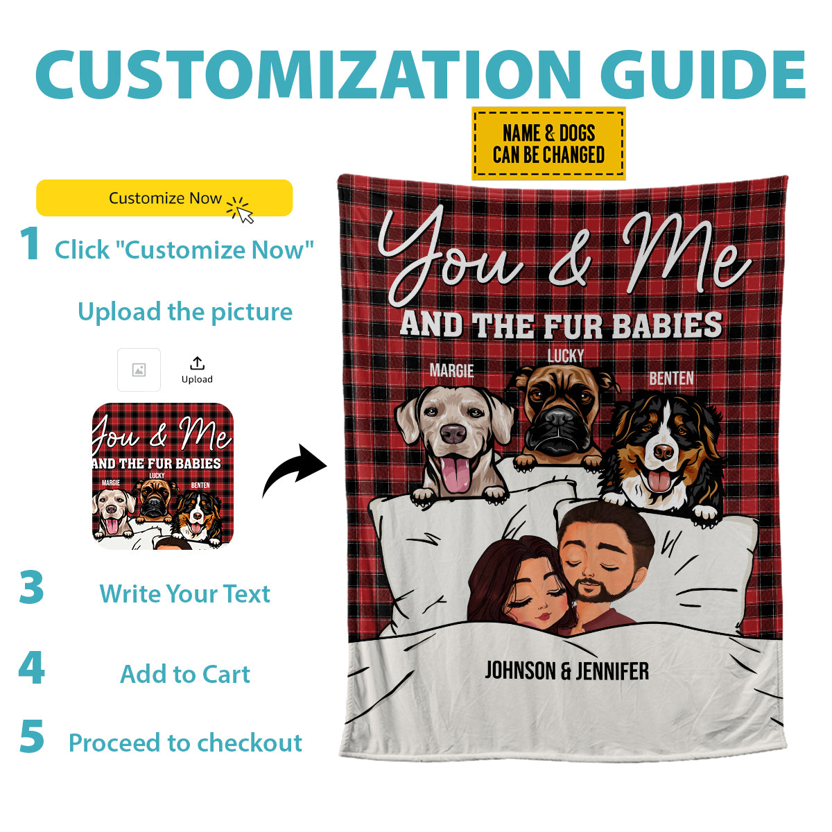 Petthouse | Customized Name Dog Valentine Blanket, You & Me And The Fur Babies Blanket, Custom Dog Throw Blanket