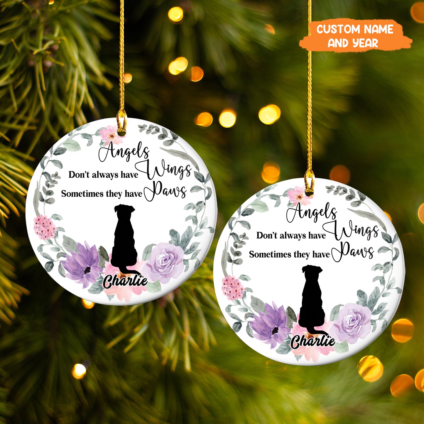 Petthouse | Personalize Dog Ornament, Angel Don't Always Have Wings Some Have Paws, Floral Wreath Dog