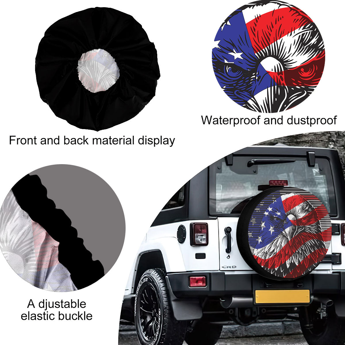 Petthouse | Eagle Head Spare Tire Cover American Flag Tire Cover Patriotic Wheel Cover Car Accessories