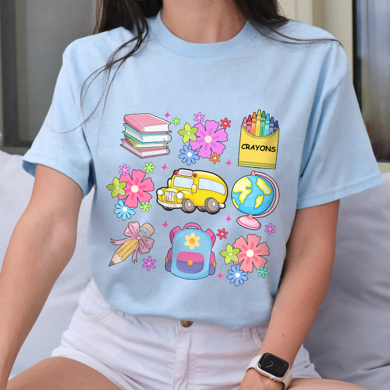 Petthouse | Coquette Teacher Back To School Shirt, School Bus Books Shirt, First Day Of School Shirt