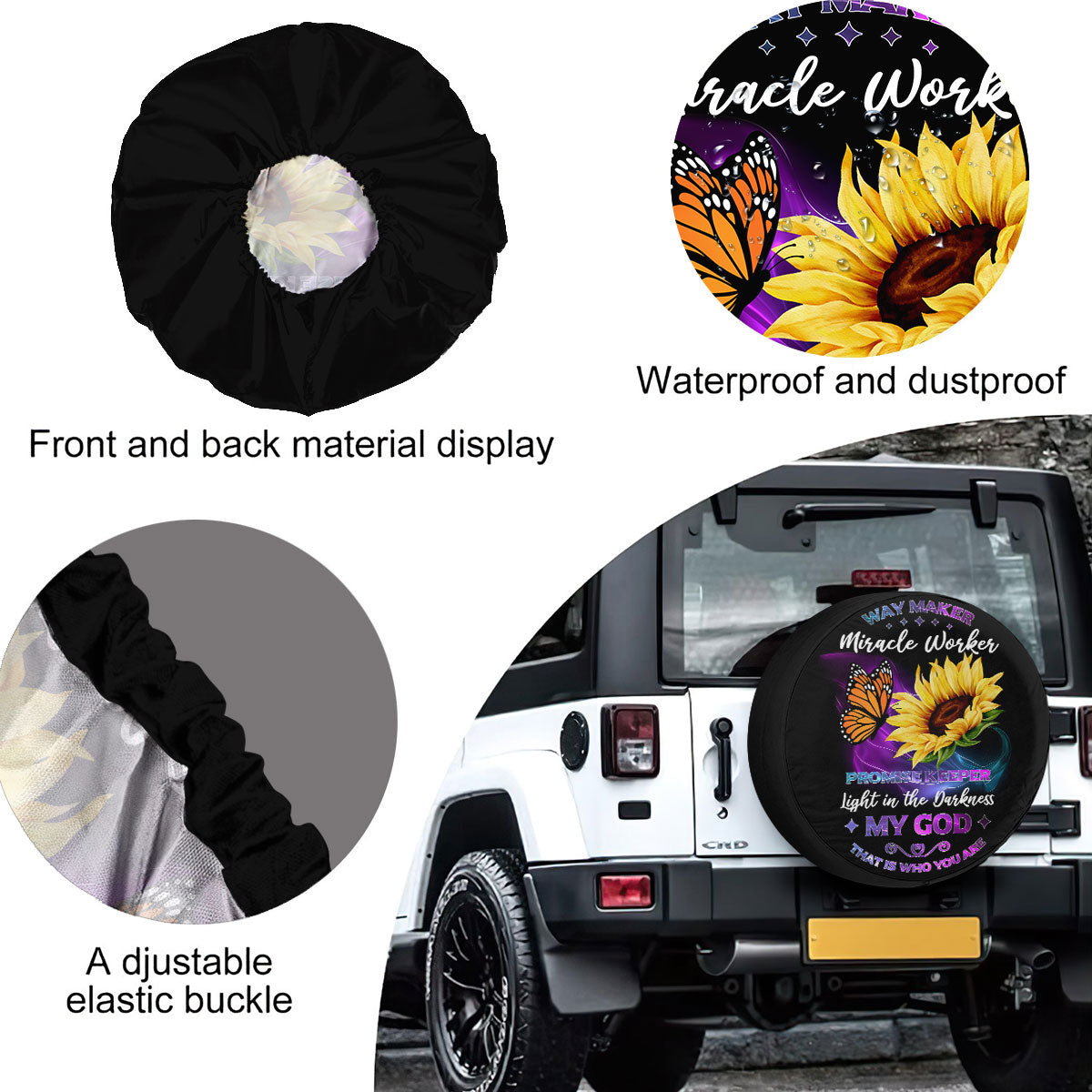 Petthouse | Christian Tire Cover Way Maker Miracle Worker My God Butterfly Sunflower Jesus Car Accessories