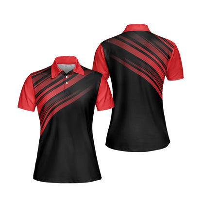 Petthouse | Customized Golfing Style Women's Polo Shirt Red Lines Pattern Golfer Gift Mother Gift