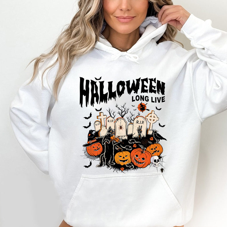 Petthouse | Long Live Halloween T-shirt, Spooky Vibes Shirt, Cat Playing Violin Halloween Vibes Shirt