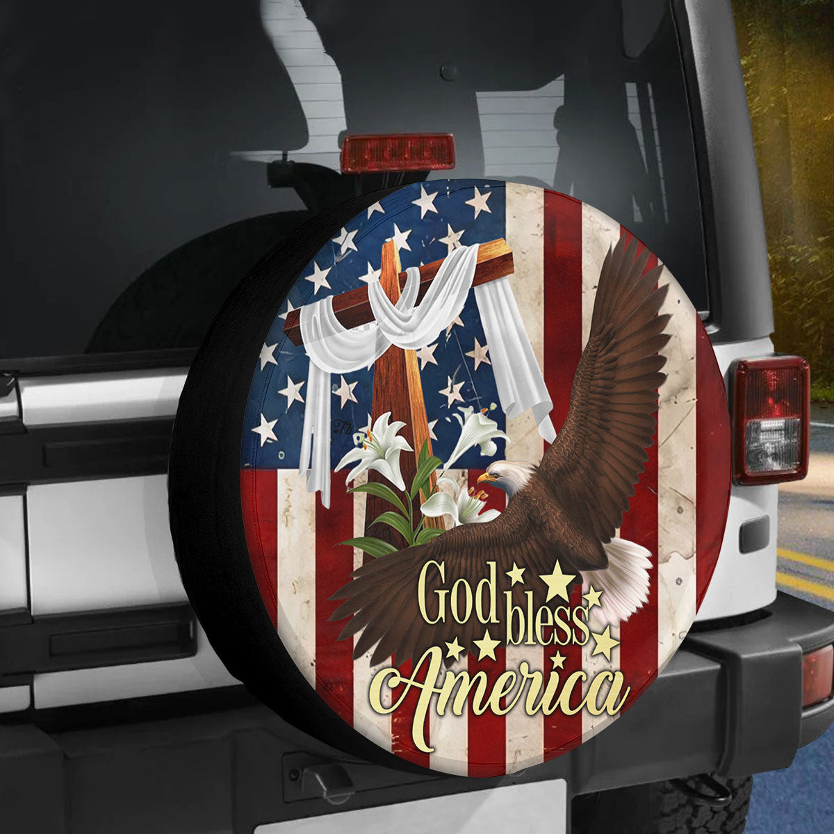 Petthouse | Eagle American Flag Tire Protector Covers Christian Faith Gift God Bless America Spare Tire Cover