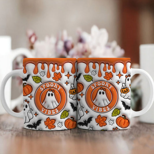 Petthouse | Halloween Spooky Vibes Mug, Spooky Ghost Vibes 3d Inflated Effect Printed Mug, Pumpkin