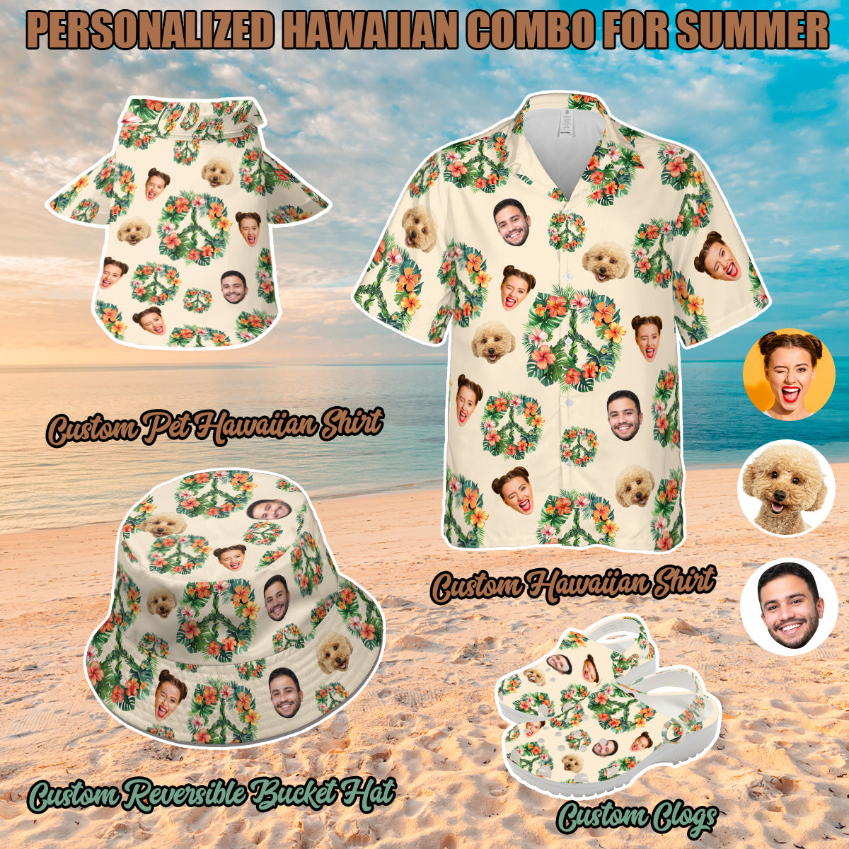 Petthouse | Personalized Photo Face Hawaiian Shirt, Tropical Custom Dog Peace Lover Hawaiian Shirt