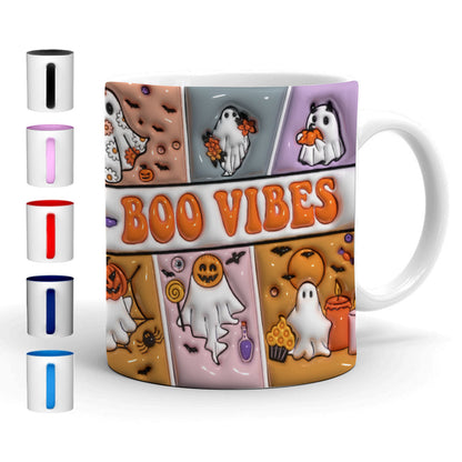 Petthouse | Boo Vibes Ceramic Mug, 3d Inflated Print Mug, Halloween Ghosts, Spooky Vibes Mug, Cute Boo Squad