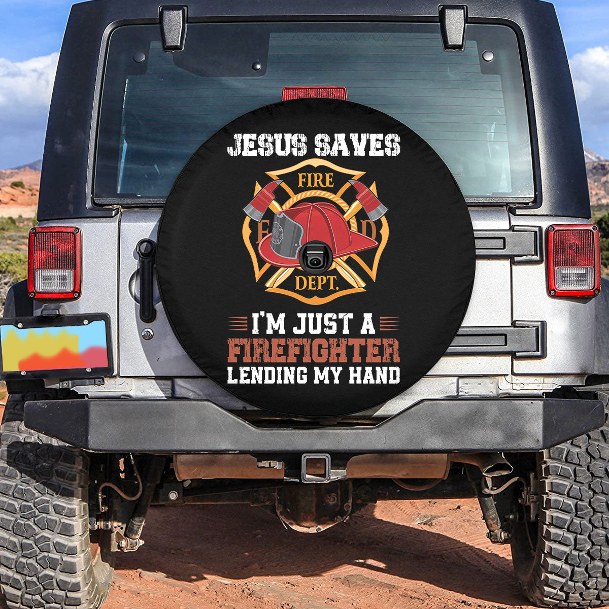 Petthouse | Firefighter Quote Jesus Saves Spare Tire Cover Fireman Hero Car Accessories Truck Decoration Patriot Gift