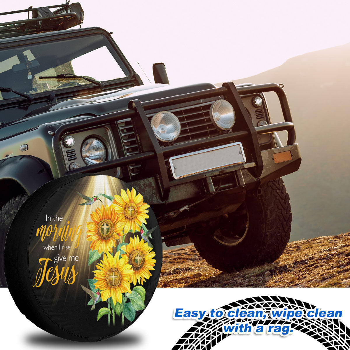 Petthouse | Hummingbird Sunflower Durable Tire Protector Jesus Lover In The Morning When Spare Tire Cover