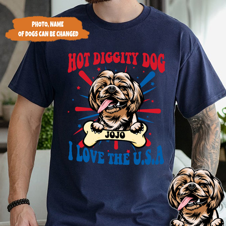 Petthouse | Custom Dog Hot Diggity Dog I Love The Usa Shirt, Independence Day Shirt, Gift For Dog Lovers