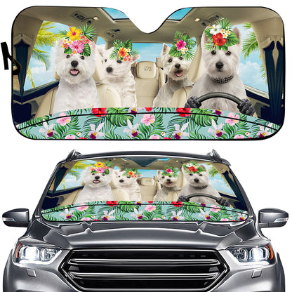 Petthouse | Westie Dog Hawaii Car Sun Shade Windshield Dog Sunshade Summer Dog Vacation Sun Visor