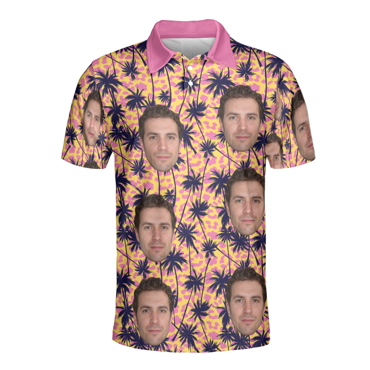 Petthouse | Customized Face Palm Tree Summer Beach Leopard Seamless Pattern Polo Shirt Mens Polo Shirts Design