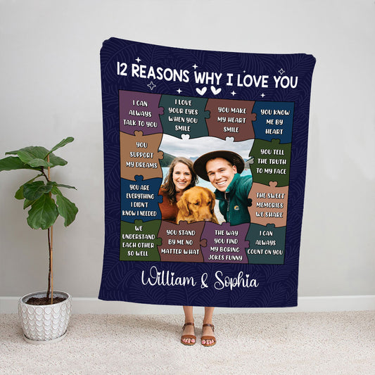 Petthouse | Customized Photo Fleece Blanket For Spouse, 12 Reasons Why I Love You Throw Blanket To My Sweetheart