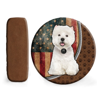 Petthouse | West Highland White Terrier Dog American Flage Vintage Spare Tire Cover Truck Travel Trailer