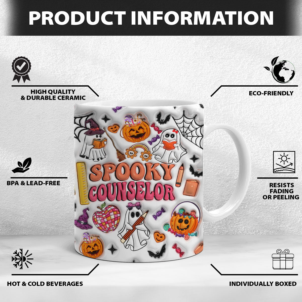 Petthouse | School Counselor Halloween Mug, Spooky Counselor Pumpkin 3d Inflated Mug, Gift For Teacher