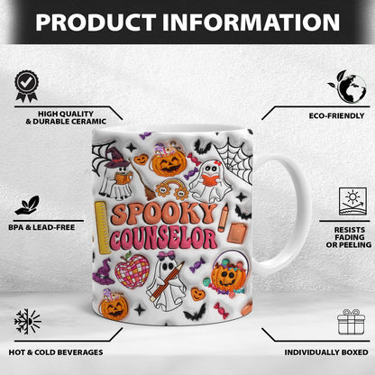 Petthouse | School Counselor Halloween Mug, Spooky Counselor Pumpkin 3d Inflated Mug, Gift For Teacher