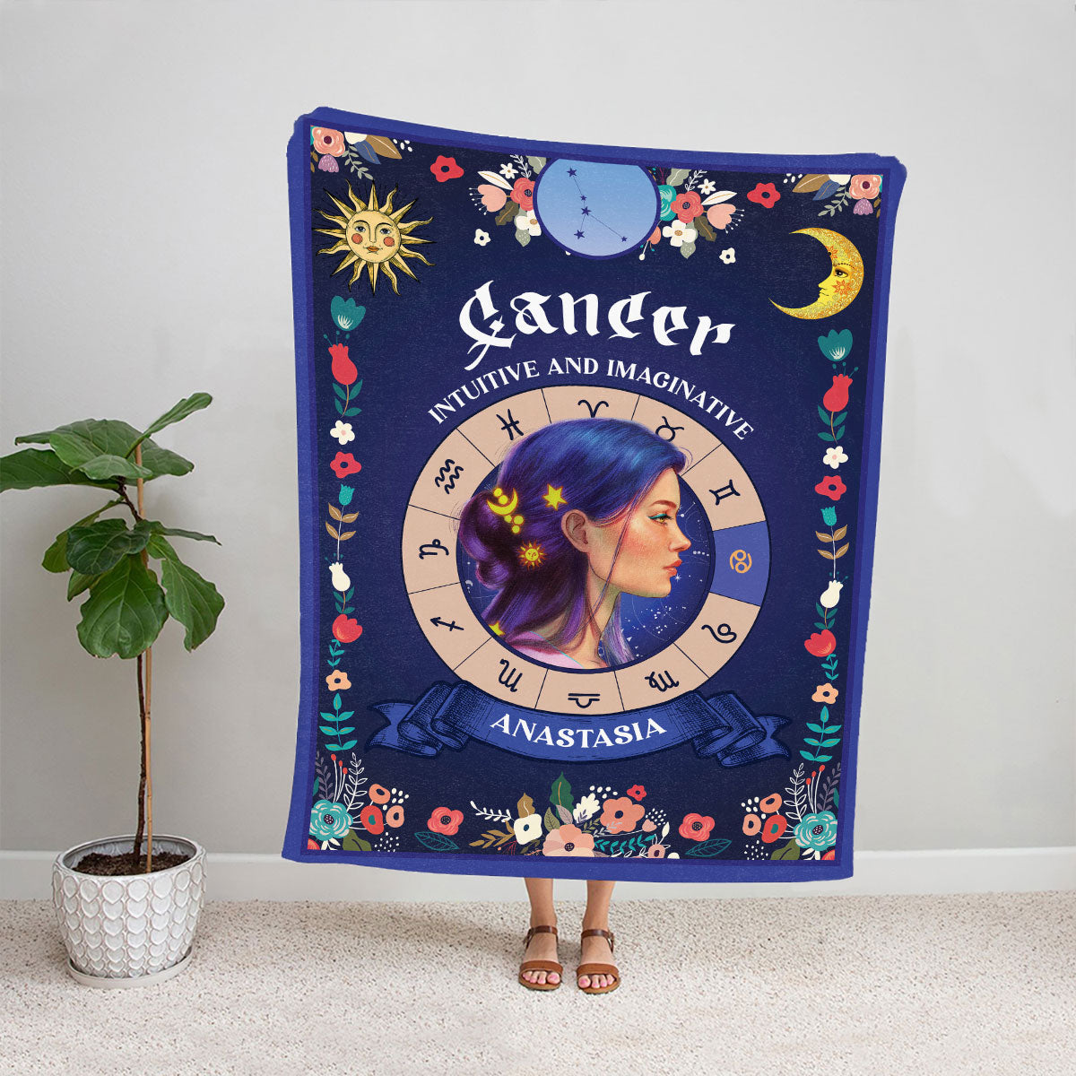 Petthouse | Personalized Cancer Zodiac Throw Blanket, Intuitive And Imaginative Tapestry For Little Sister