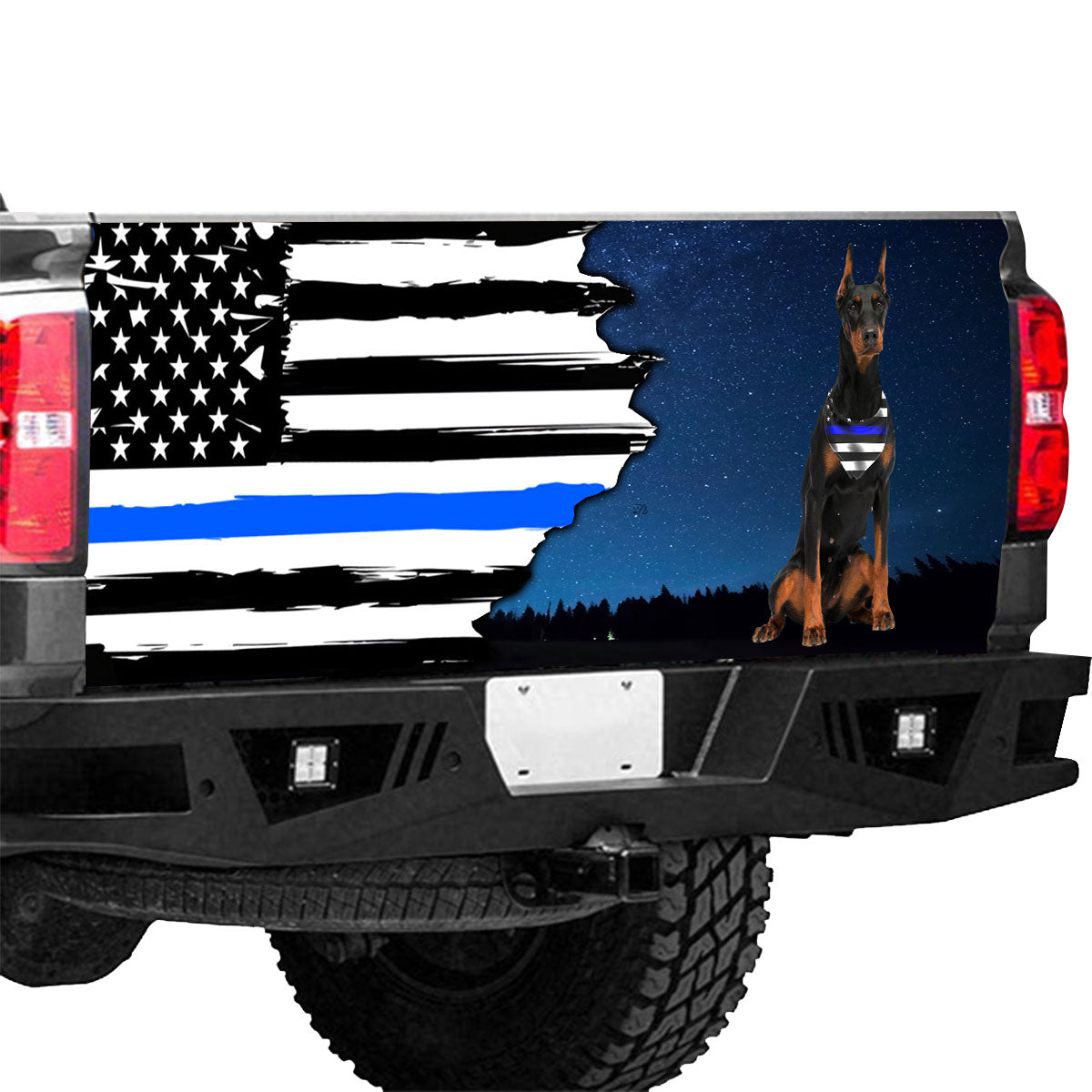 Petthouse | Tailgate Wrap Police Dog Police Tailgate Decals Doberman Pinscher The Thin Blue Line Tailgate Wrap