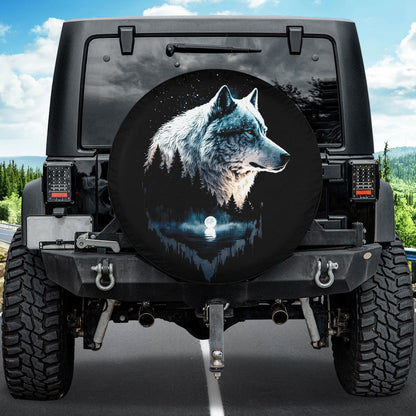 Petthouse | Wolf Mythical Camper Tire Cover Wolf Moon Night Tire Wheel Protector Wolf Lover Gifts