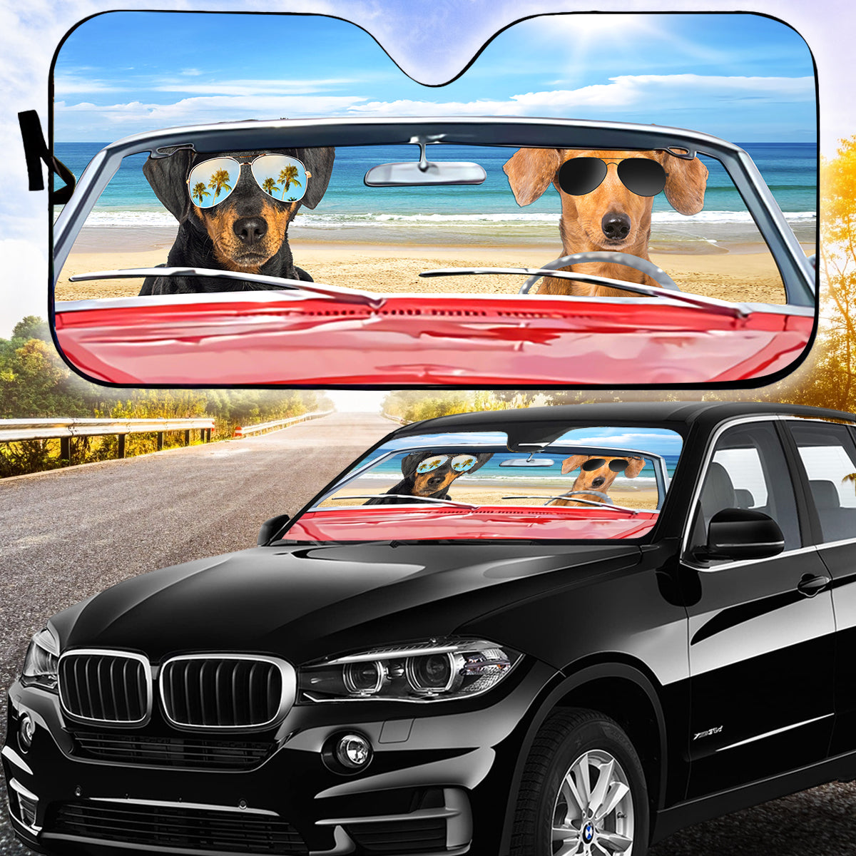 Petthouse | Dog Sunshade Dachshund Summer Driving Car Sun Shade Windshield Beach Vacation Windshield Cover