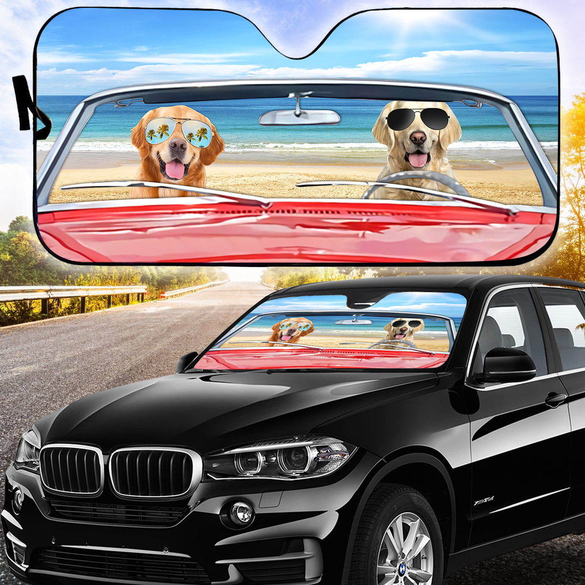 Petthouse | Golden Retriever Car Driving Summer Trip Car Sun Shade Windshield Suv Sun Shade For Windshield