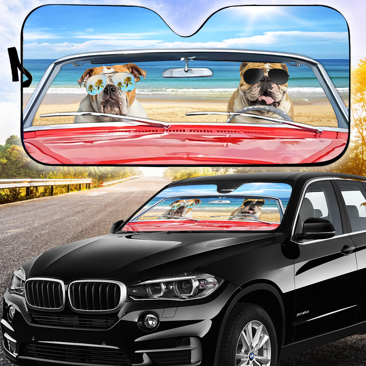 Petthouse | English Bulldog Summer Vacation Dog Sunshade Car Sun Shade Windshield Truck Windshield Sun Shade