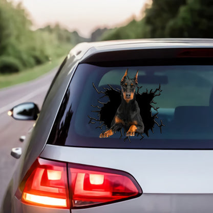 Petthouse | Doberman Pinscher Peek Out Crack Hole Car Sticker Dog Vinyl Decal Funny Car Window Decor