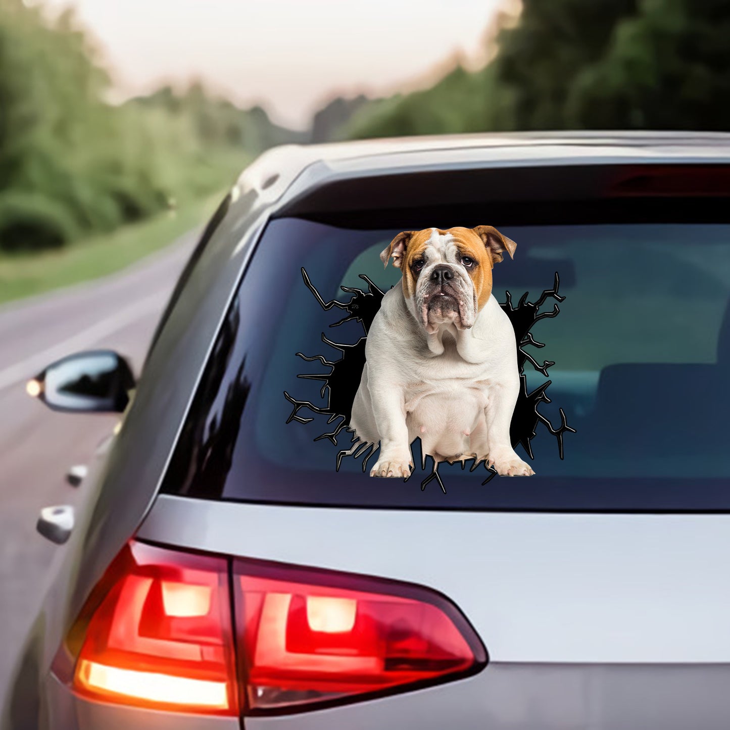Petthouse | English Bulldog Car Decal Dog In Big Hole Crack Sticker Car Accessory Vinyl Sign For Dog Lovers