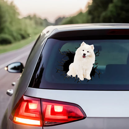 Petthouse | American Eskimo Dog Breaking Wall Car Sticker Vinyl Decal Self Adhesive Decal For Dog Lovers