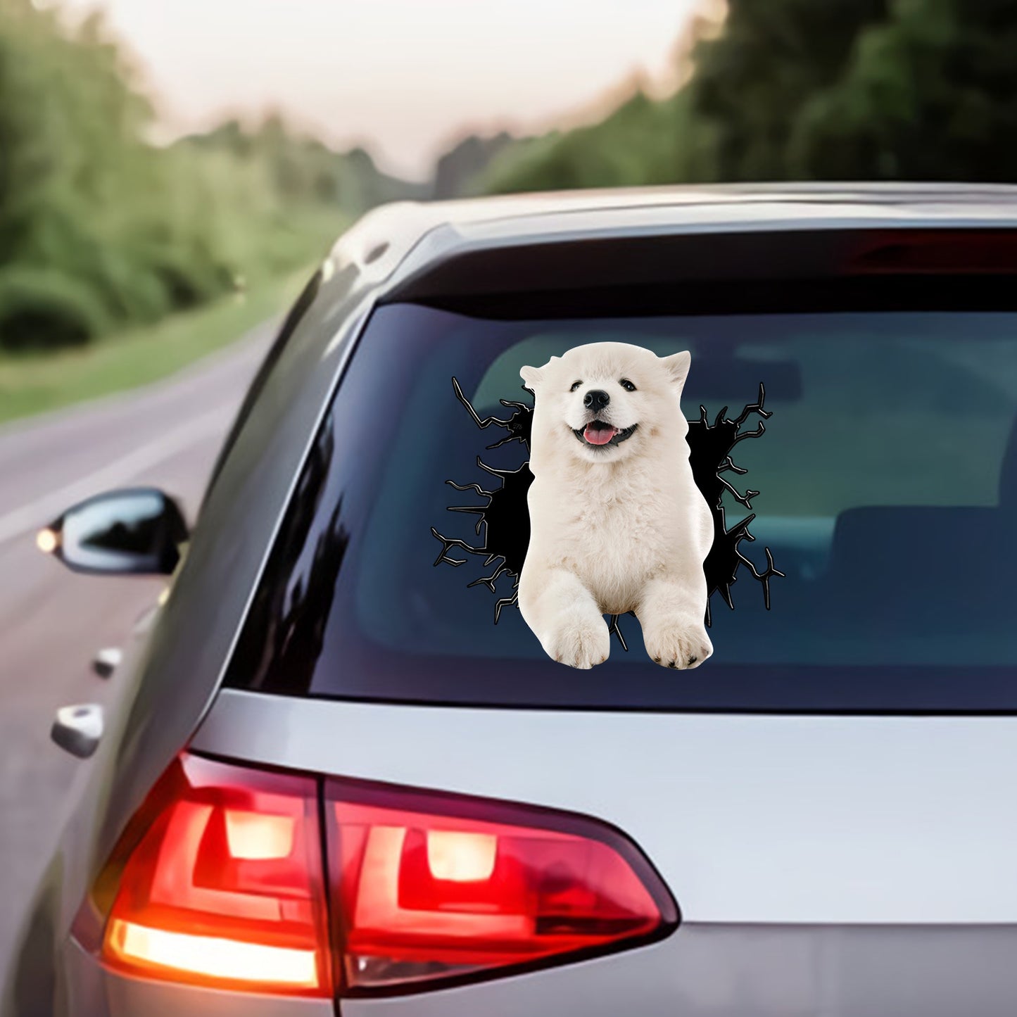 Petthouse | Samoyed Puppy Cute Decal Sticker Dog Crack Hole Print Vinyl Decal For Car Window Laptop Bottle