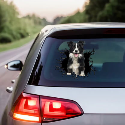 Petthouse | Border Collie Peeking Out Crack Decal Funny Window Car Sticker Dogs Animal Decor Car Truck