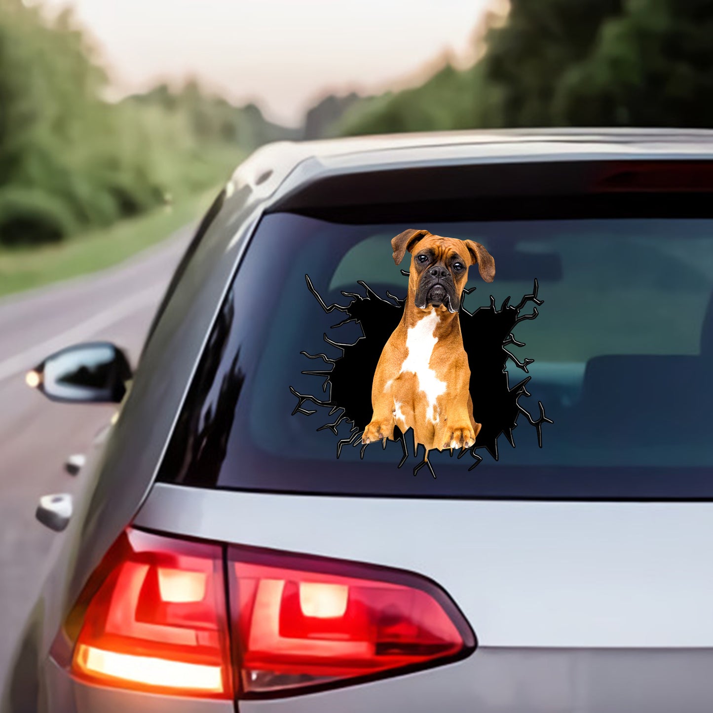 Petthouse | Boxer Cracked Hole Vinyl Decor Boxer Peeking Out Car Sticker Porthole Decoration For Dog Lovers