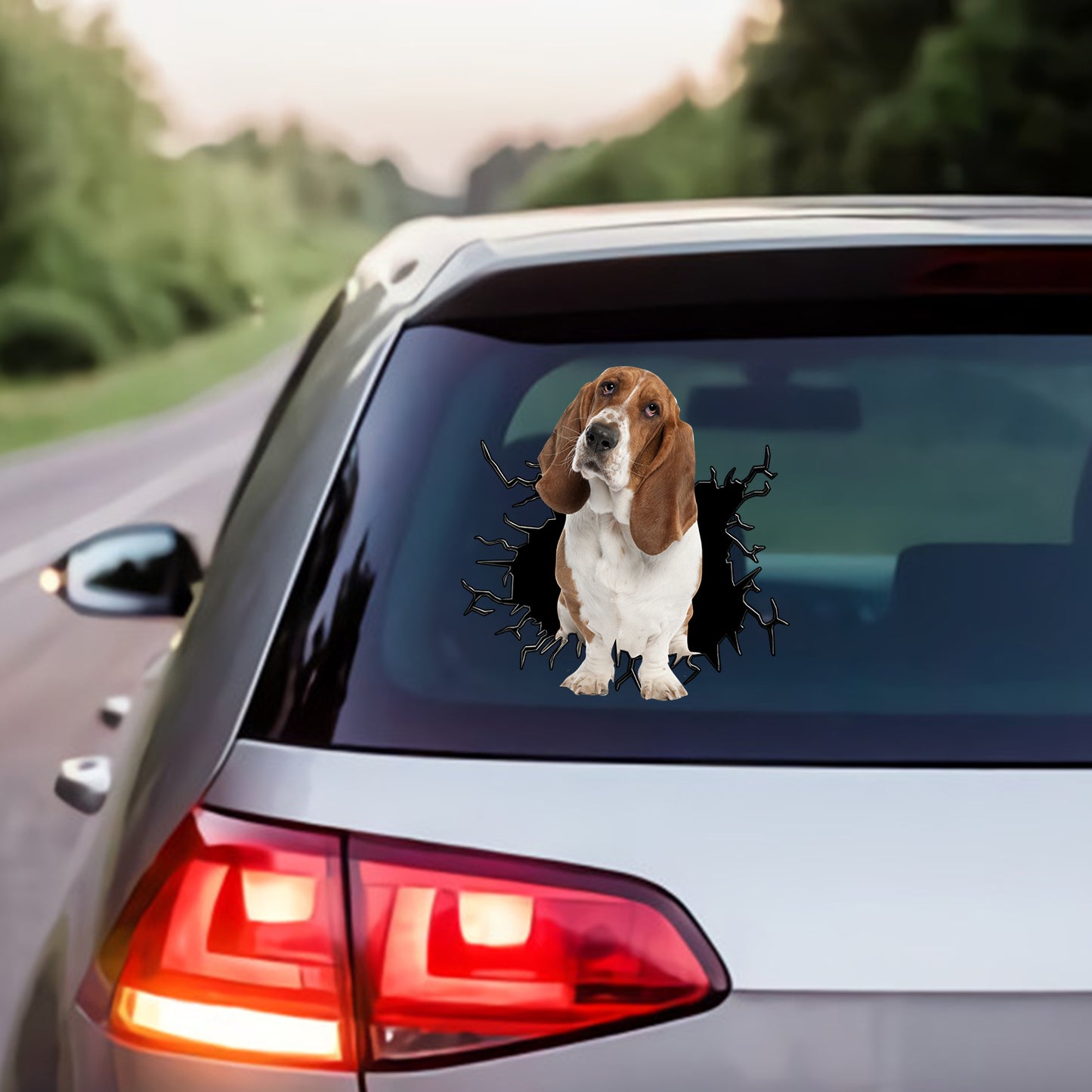 Petthouse | Basset Hound Big Hole Crack Print Decal Dog Vinyl Sticker Car Window Laptop For Dog Lovers