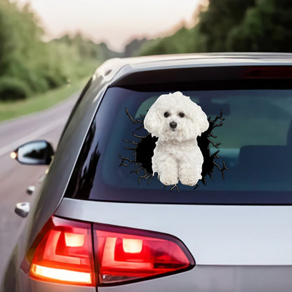 Petthouse | Bichon Frise Sticker Decor For Car Dog Cracked Glass Vinyl Decal Removable Sticker For Dog Lovers