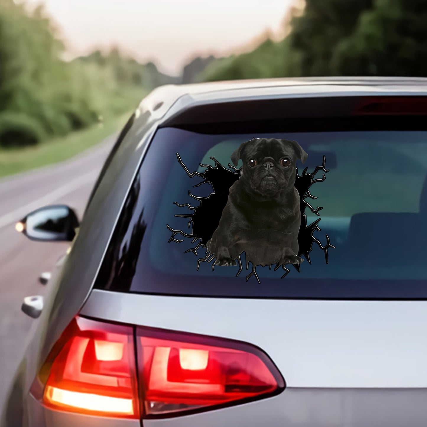 Petthouse | Black Pug Crack Wall Decal Dog Water Bottle Stickers Kids Fun Car Decor For Dog Mom Dad