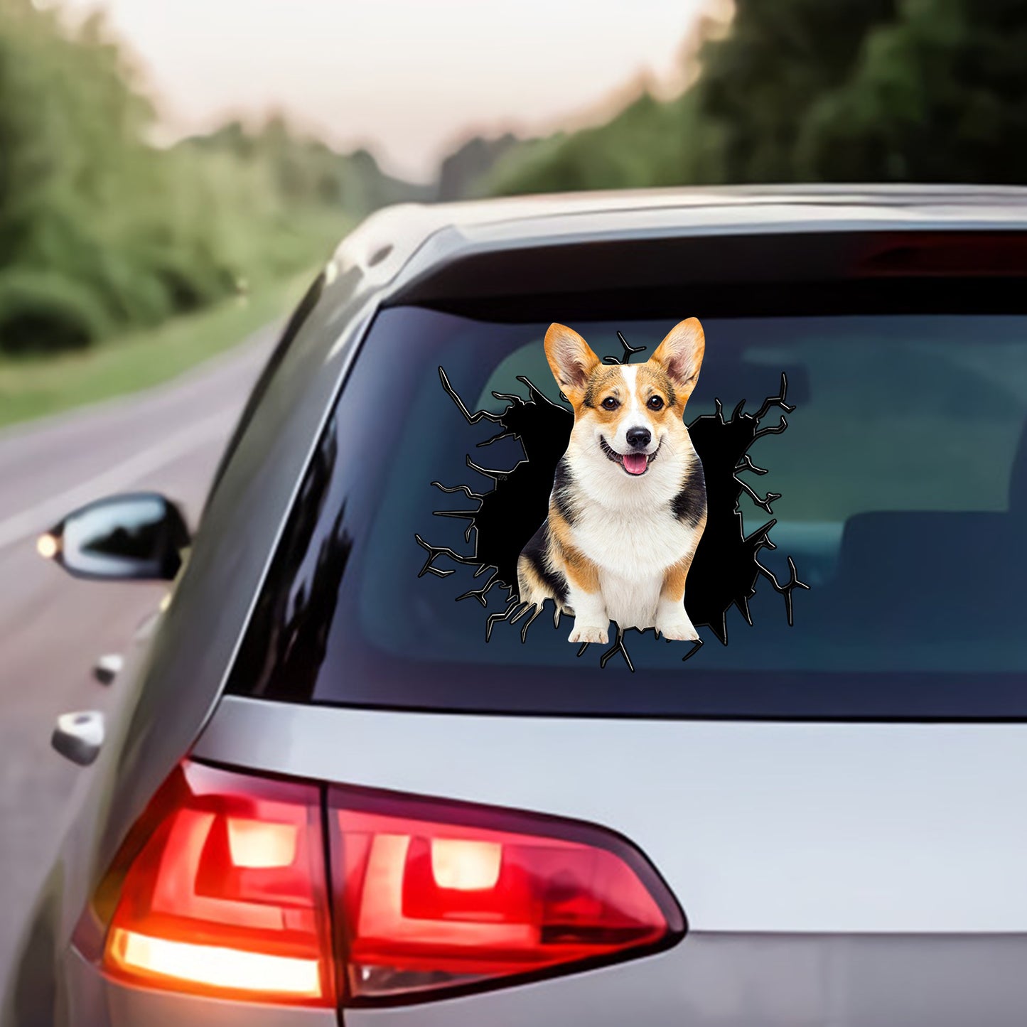Petthouse | Corgi Glass Crack Funny Window Decal Dog Waterproof Sticker International Dog Day Car Accessory