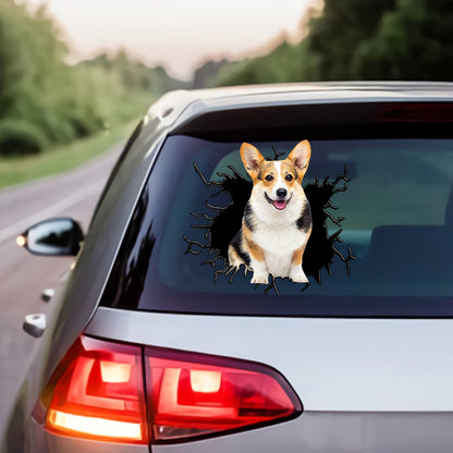 Petthouse | Corgi Glass Crack Funny Window Decal Dog Waterproof Sticker International Dog Day Car Accessory