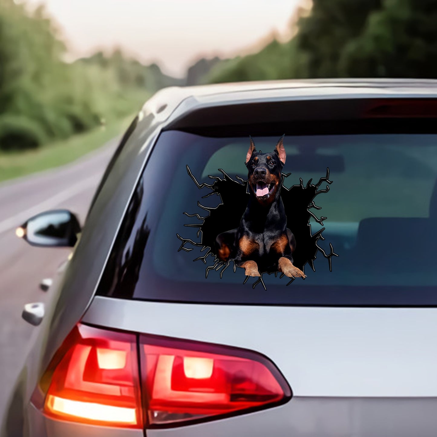 Petthouse | Doberman Pinscher Vinyl Sticker Peel And Stick Big Hole Cracked Print Decal Fun Car Decor