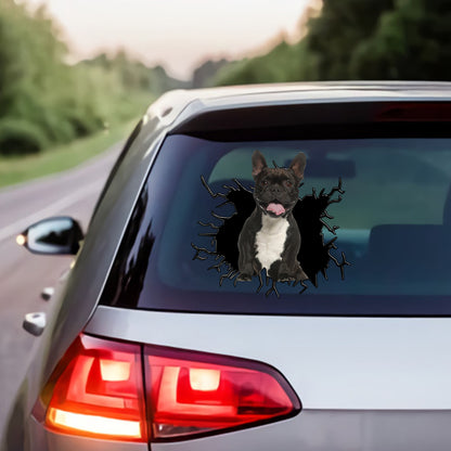 Petthouse | Black French Bulldog Car Sticker Decal Cracked Glass Vinyl Window Sticker French Bulldog Mom Gift