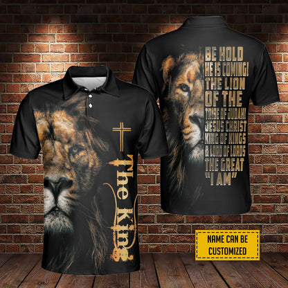 Petthouse | Customized Name Jesus Christian The King Lion Polo Shirt Bible Verse Sport Shirt Religious Gift