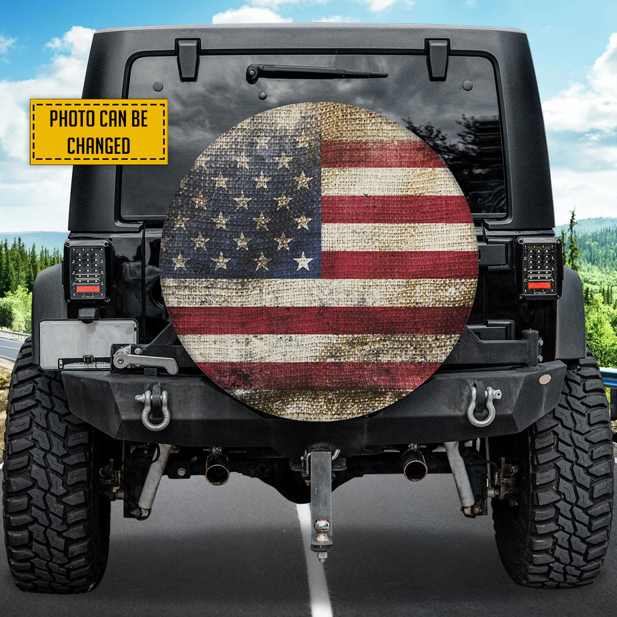 Petthouse | Custom Dog Spare Tire Cover Wheel Cover Dog American Flag Vintage Waterproof Tires Covers