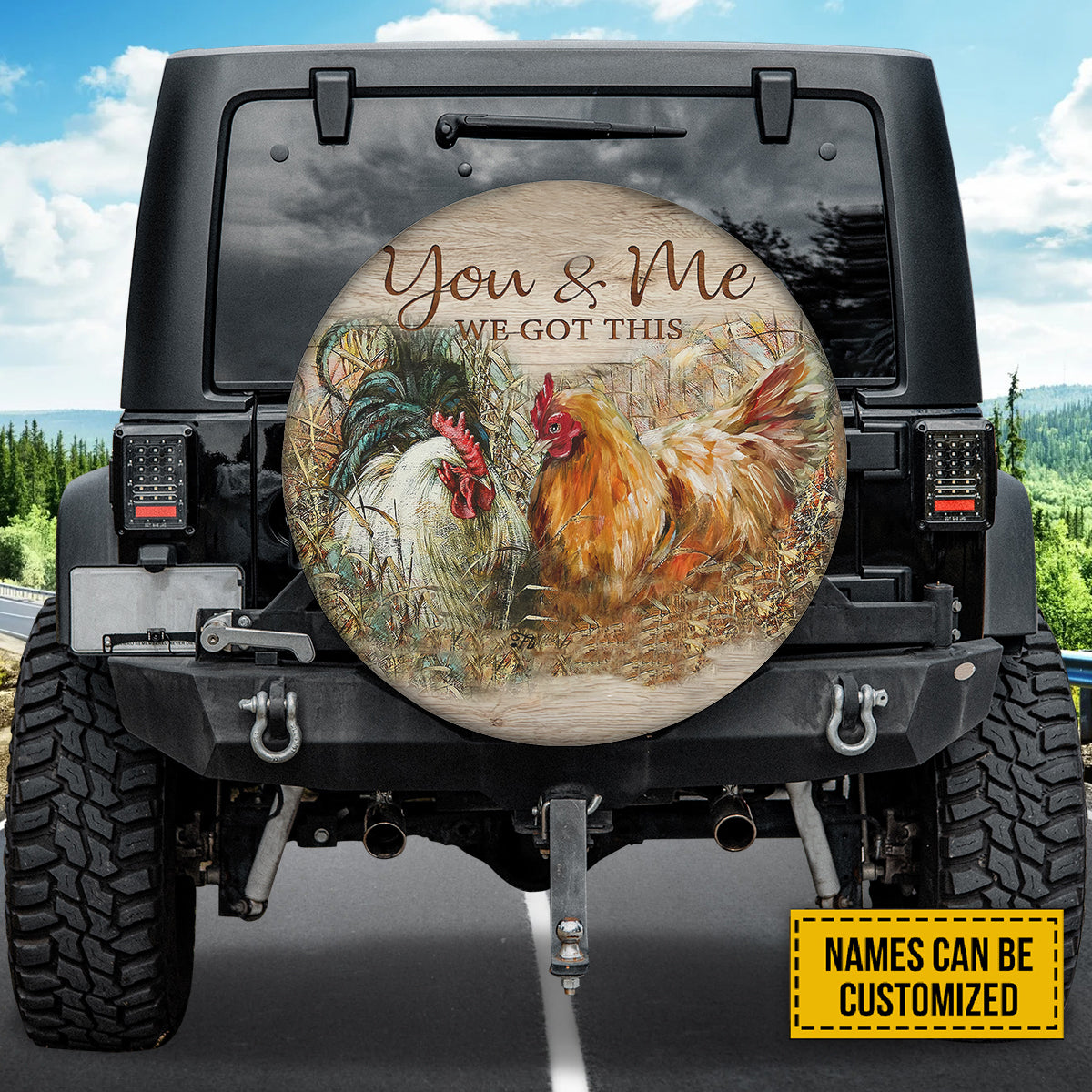 Petthouse | Personalized Chicken Couple Valentine Wheel Cover You And Me We Got This